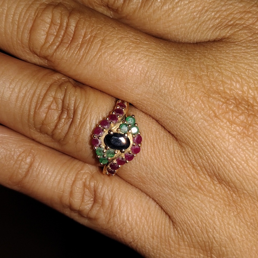 Vintage CRP 14K Evil eye ring with Sapphire ruby and emerald